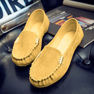 Metal Buckle Soft Round Toe Loafers Trendsi