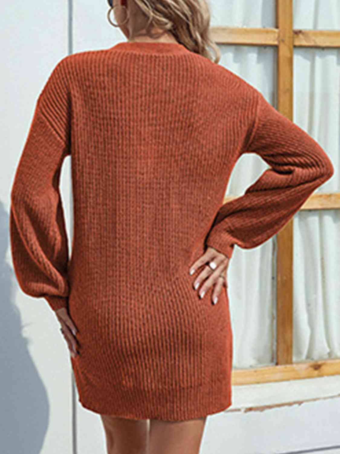 Buttoned V-Neck Sweater Dress Trendsi