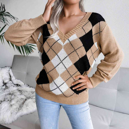 Geometric V-Neck Sweater Women  Hot Trends