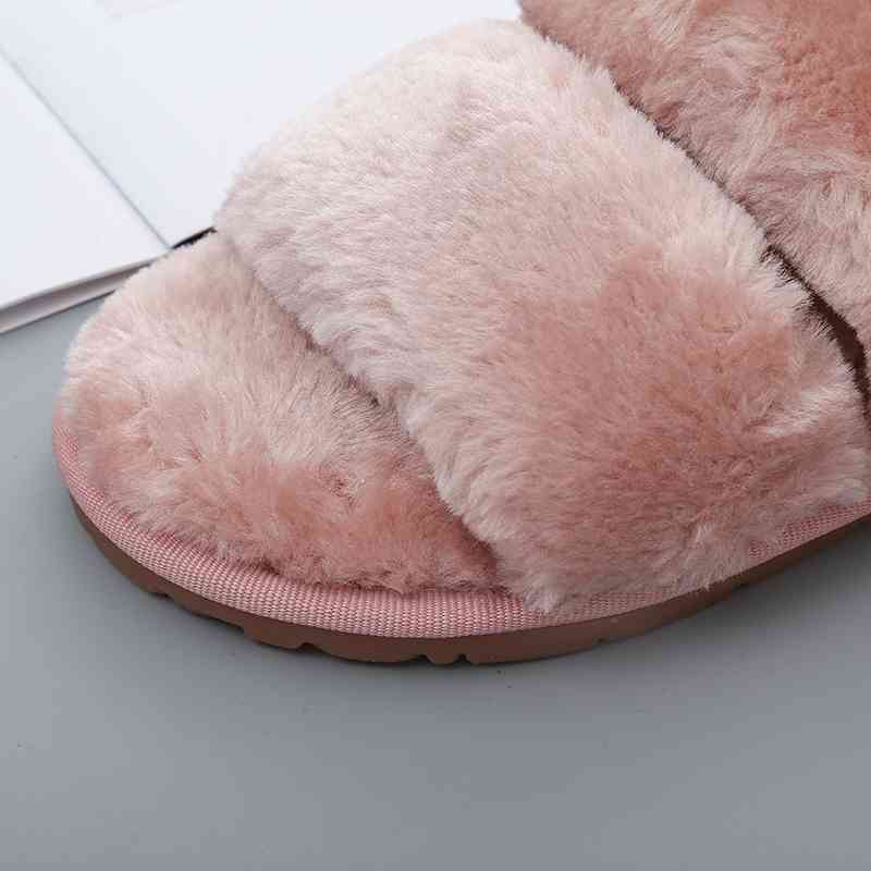 Faux Fur Open Toe Slippers Trendsi