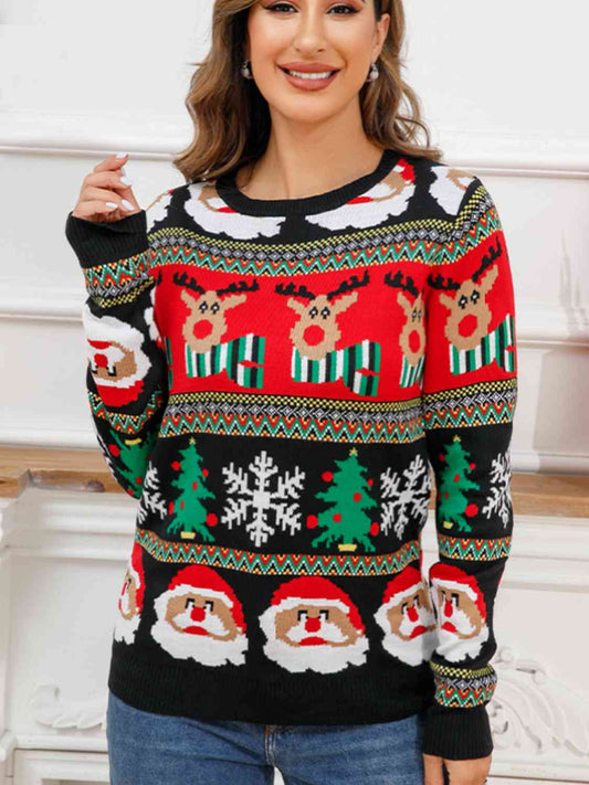 Christmas Theme Round Neck Sweater Trendsi