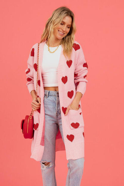 Heart Graphic Open Front Cardigan with Pockets | Hot Trends Online  Hot Trends