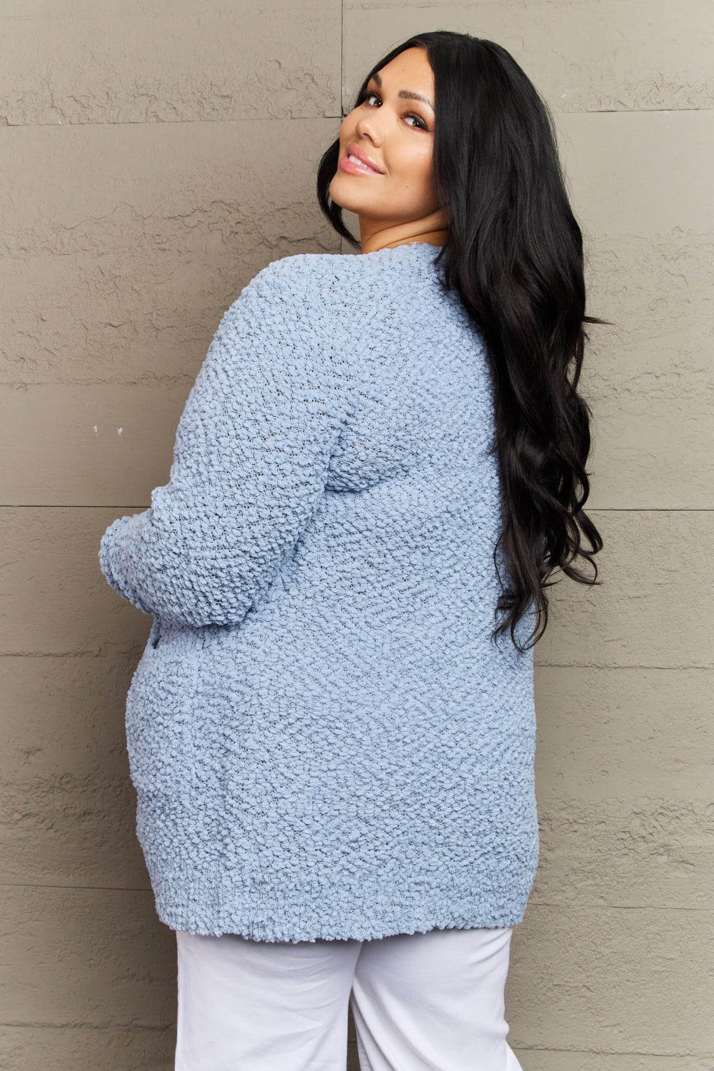 Zenana Falling For You Full Size Open Front Popcorn Cardigan Trendsi