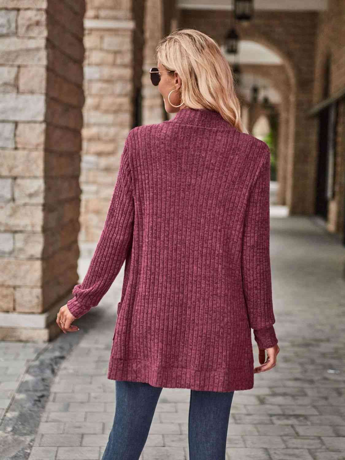 Open Front Cardigan with Pockets Trendsi