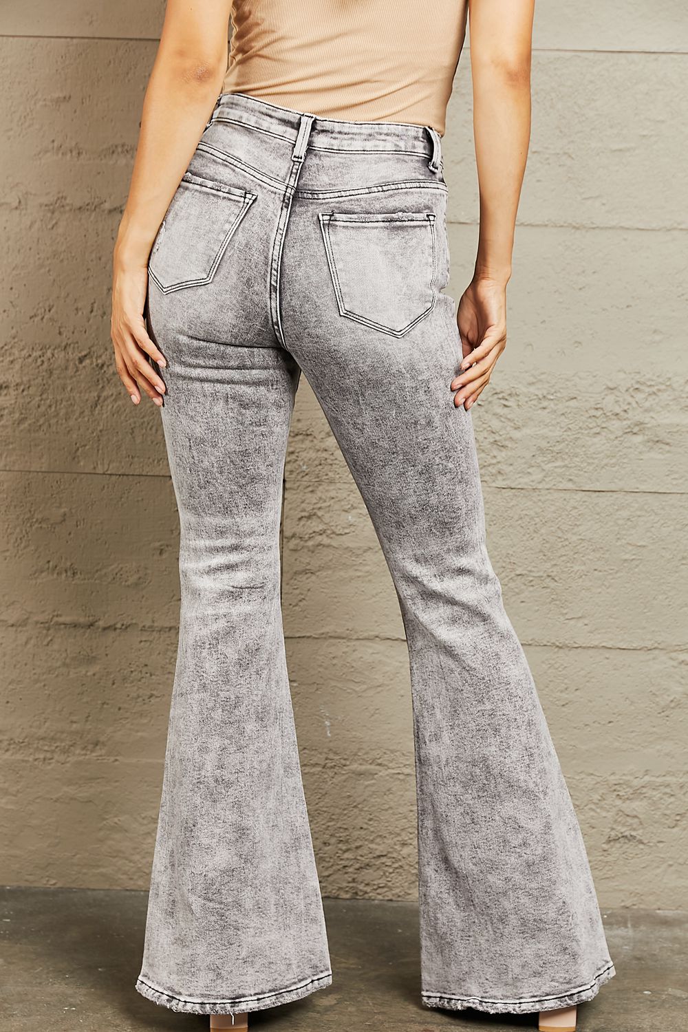 BAYEAS High Waisted Acid Wash Flare Jeans Trendsi