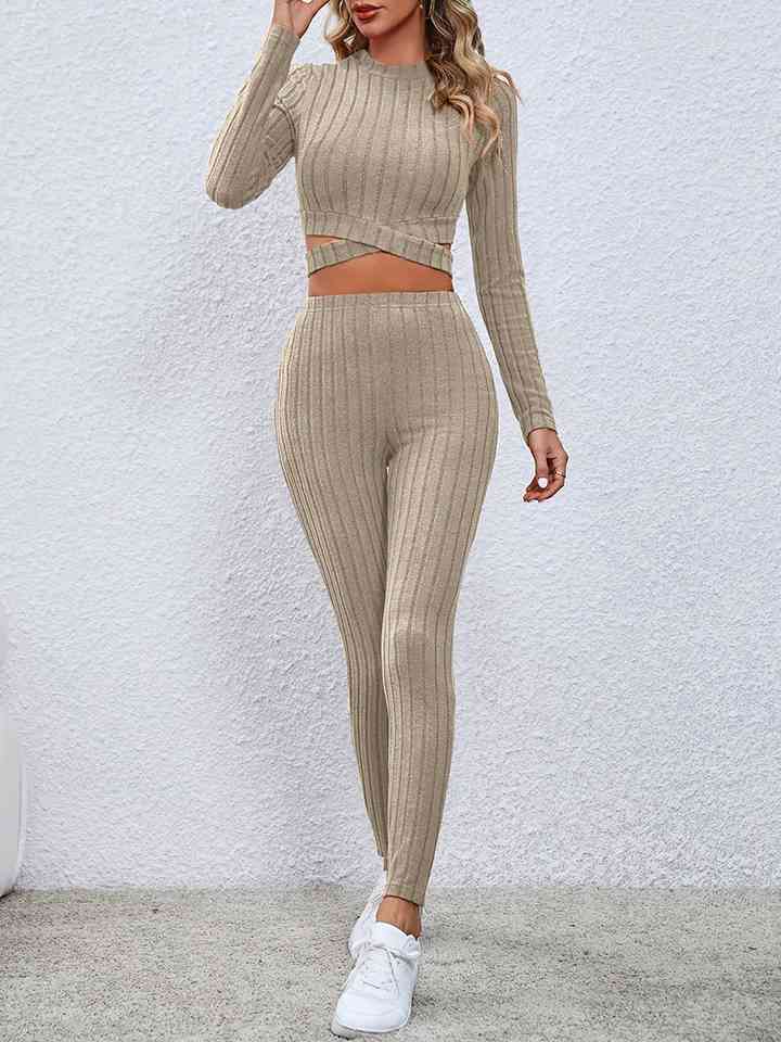 Crisscross Knit Top and Leggings Set  Hot Trends