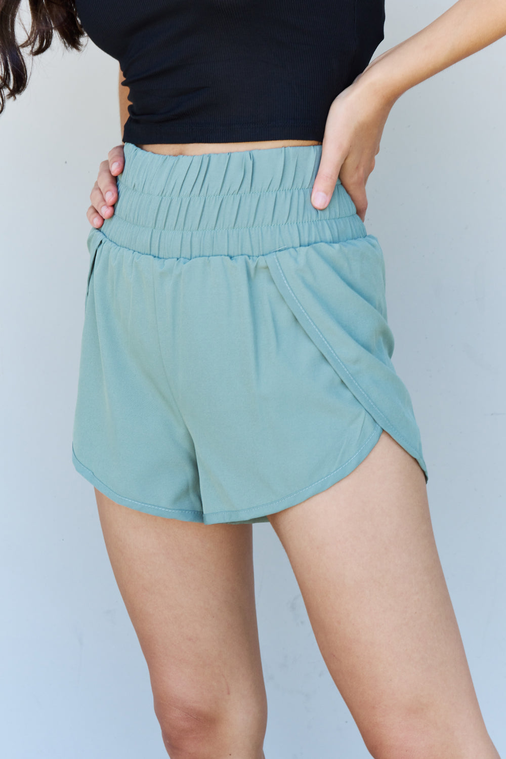 Ninexis Stay Active High Waistband Active Shorts in Pastel Blue Trendsi