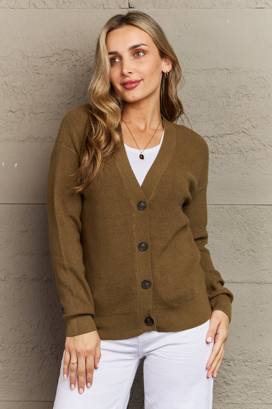 Zenana Kiss Me Tonight Full Size Button Down Cardigan in Olive Trendsi