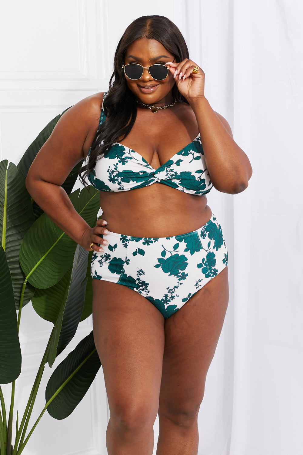 Marina West Swim Take A Dip Twist High-Rise Bikini in Forest Trendsi