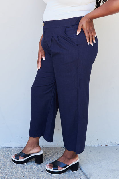 And The Why In The Mix Full Size Pleated Detail Linen Pants in Dark Navy Trendsi