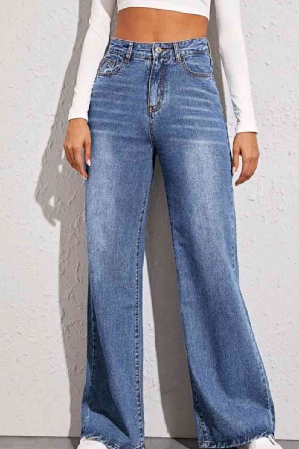 High Waist Wide Leg Jeans Trendsi