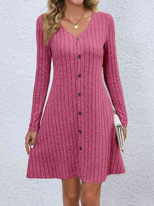 V-Neck Long Sleeve Mini Dress Trendsi