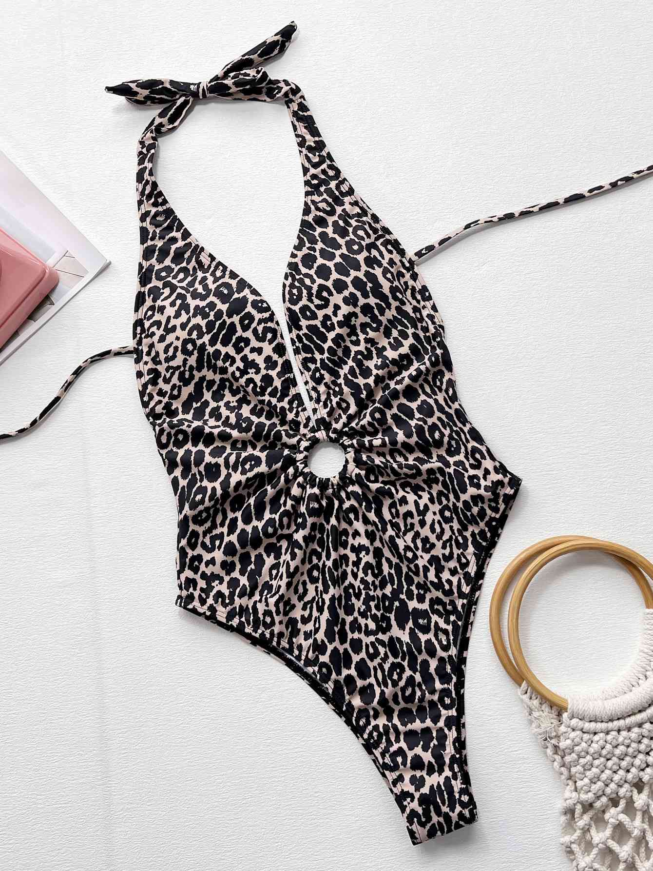 Leopard Halter Neck Ring Detail One-Piece Swimsuit  Hot Trends