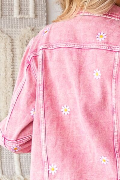 Veveret Daisy Print Button Up Denim Jacket  Hot Trends