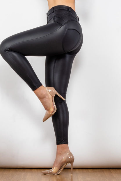 Full Size PU Leather Buttoned Leggings Trendsi