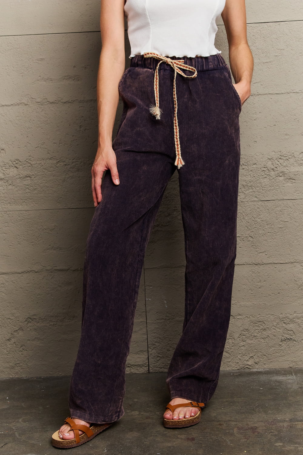 POL Leap Of Faith Corduroy Straight Fit Pants in Midnight Navy Trendsi