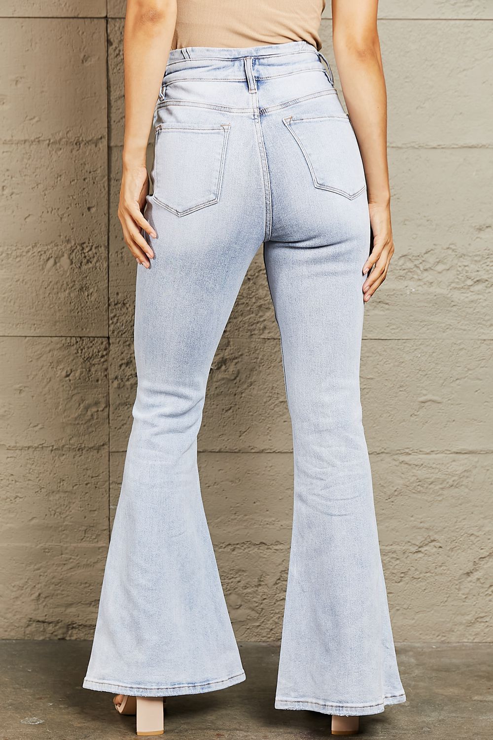 BAYEAS High Waisted Button Fly Flare Jeans Trendsi