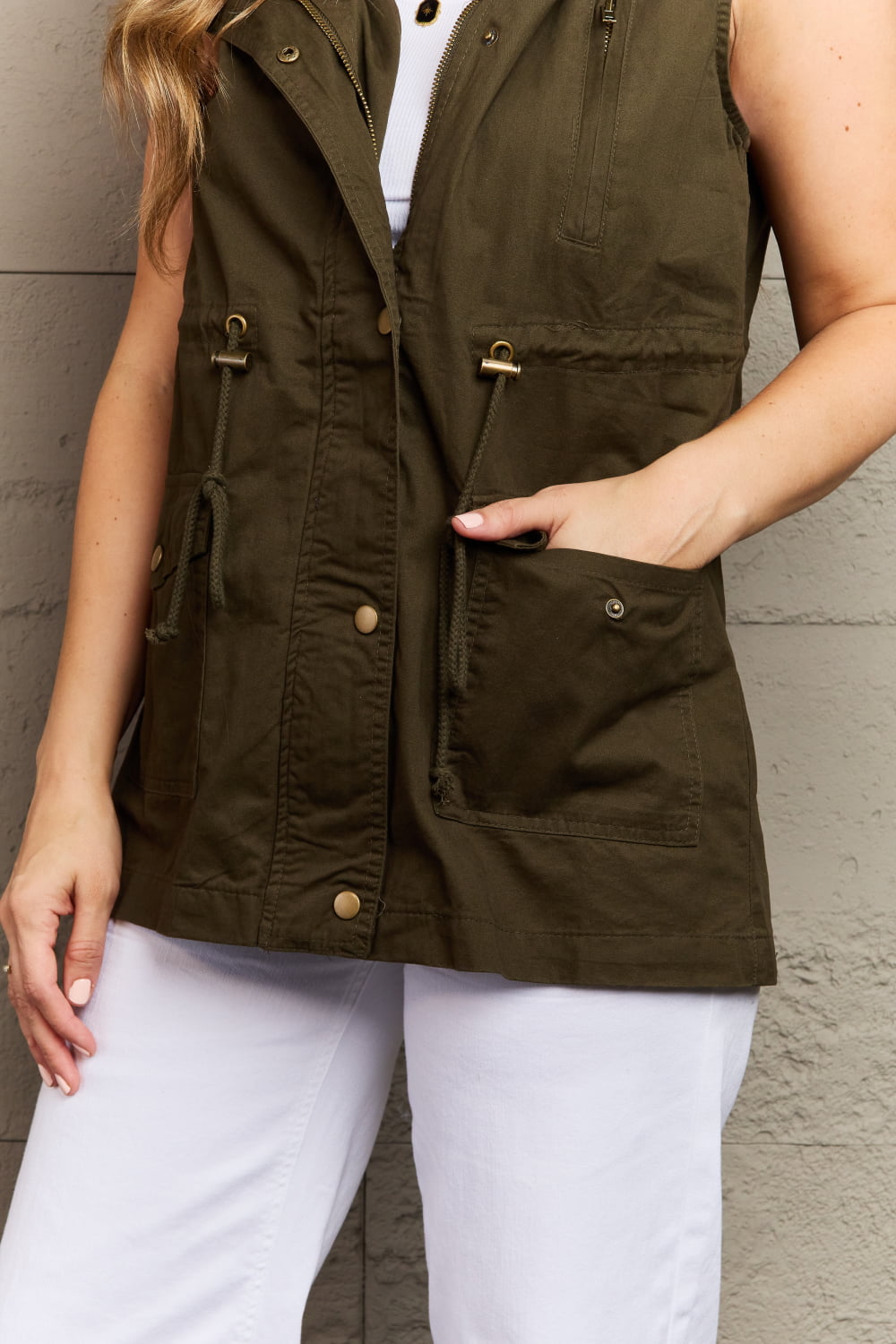 Zenana More To Come Full Size Military Hooded Vest Trendsi