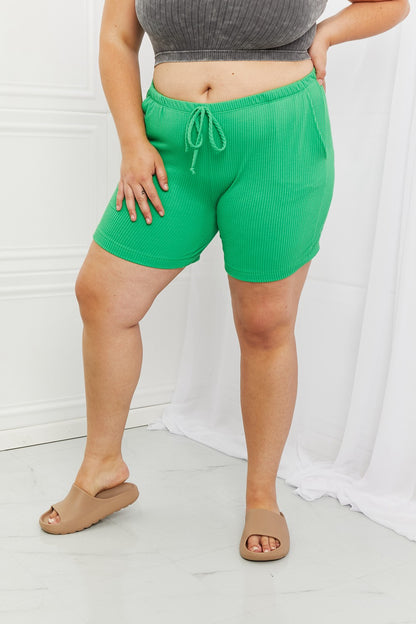 Blumin Apparel Too Good Full Size Ribbed Shorts in Green Trendsi
