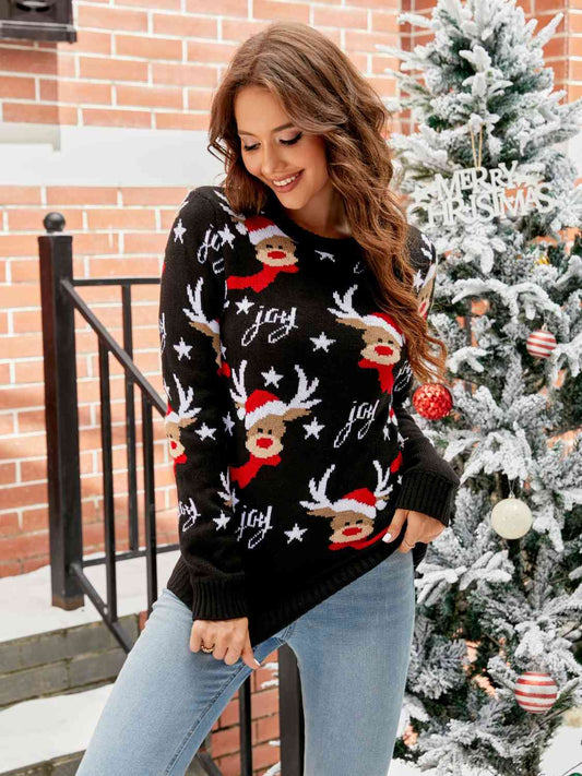 Reindeer Round Neck Sweater Trendsi