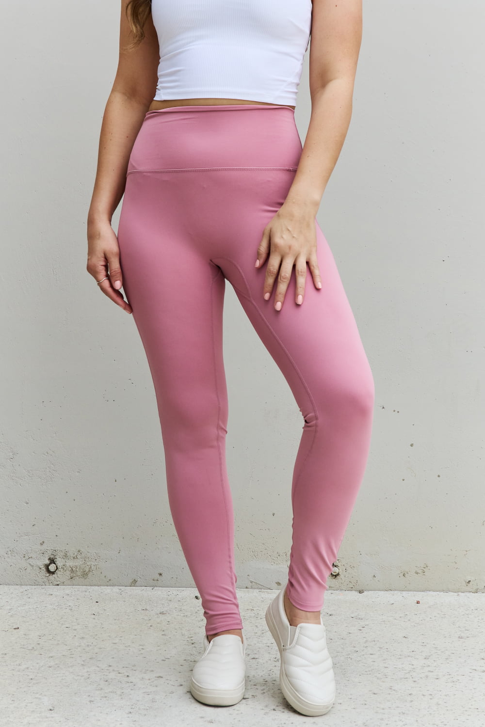 Zenana Fit For You Full Size High Waist Active Leggings in Light Rose Trendsi