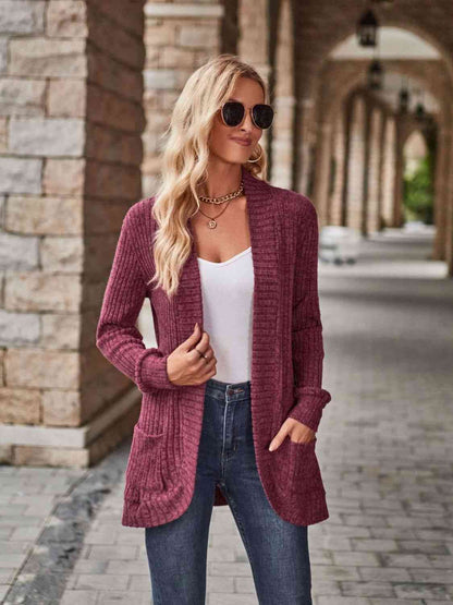 Open Front Cardigan with Pockets Trendsi