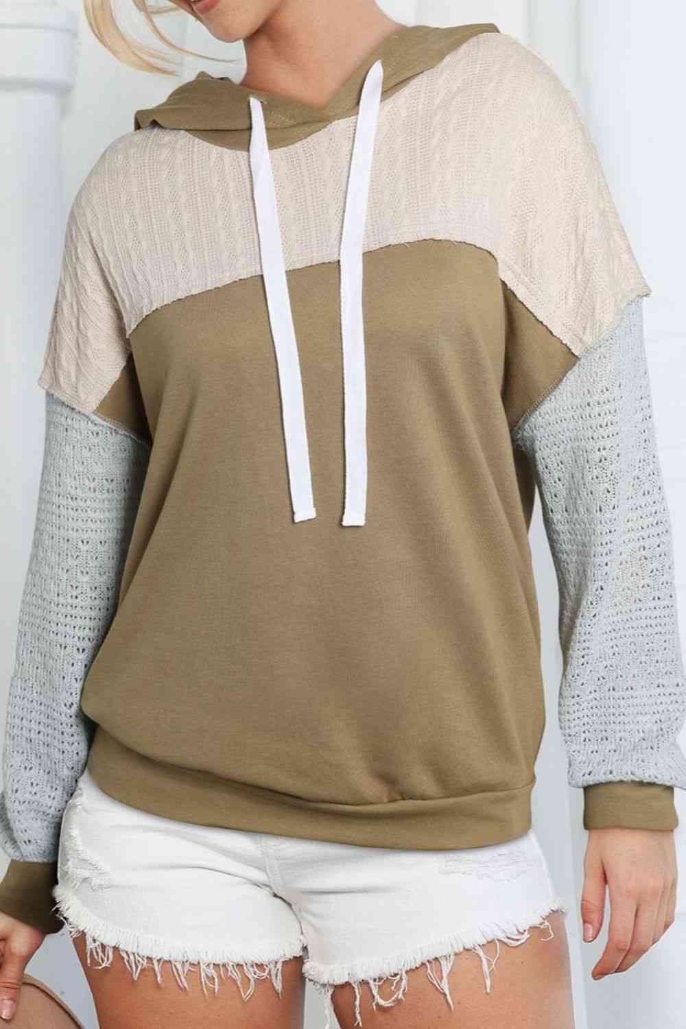Splicing Drawstring Sweatshirt Trendsi