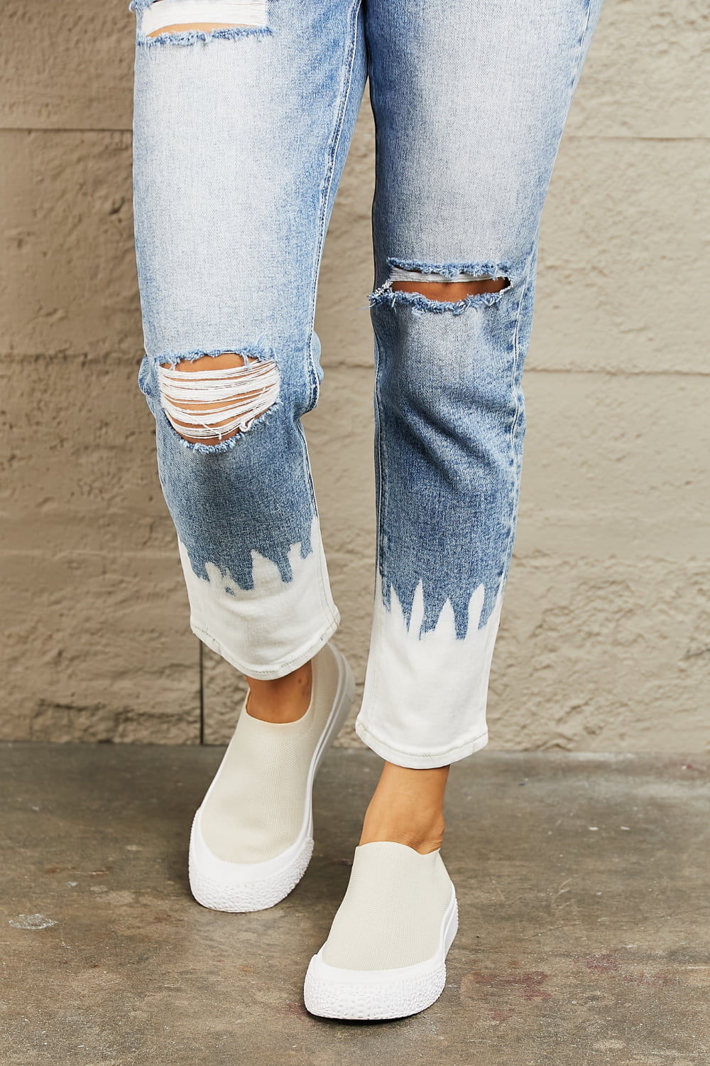 BAYEAS High Waisted Distressed Painted Cropped Skinny Jeans Trendsi