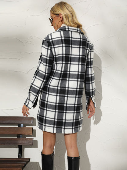 Plaid Collared Longline Coat Trendsi