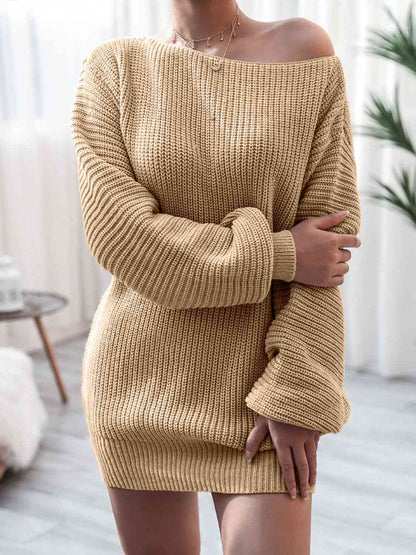 Rib-Knit Mini Sweater Dress Trendsi