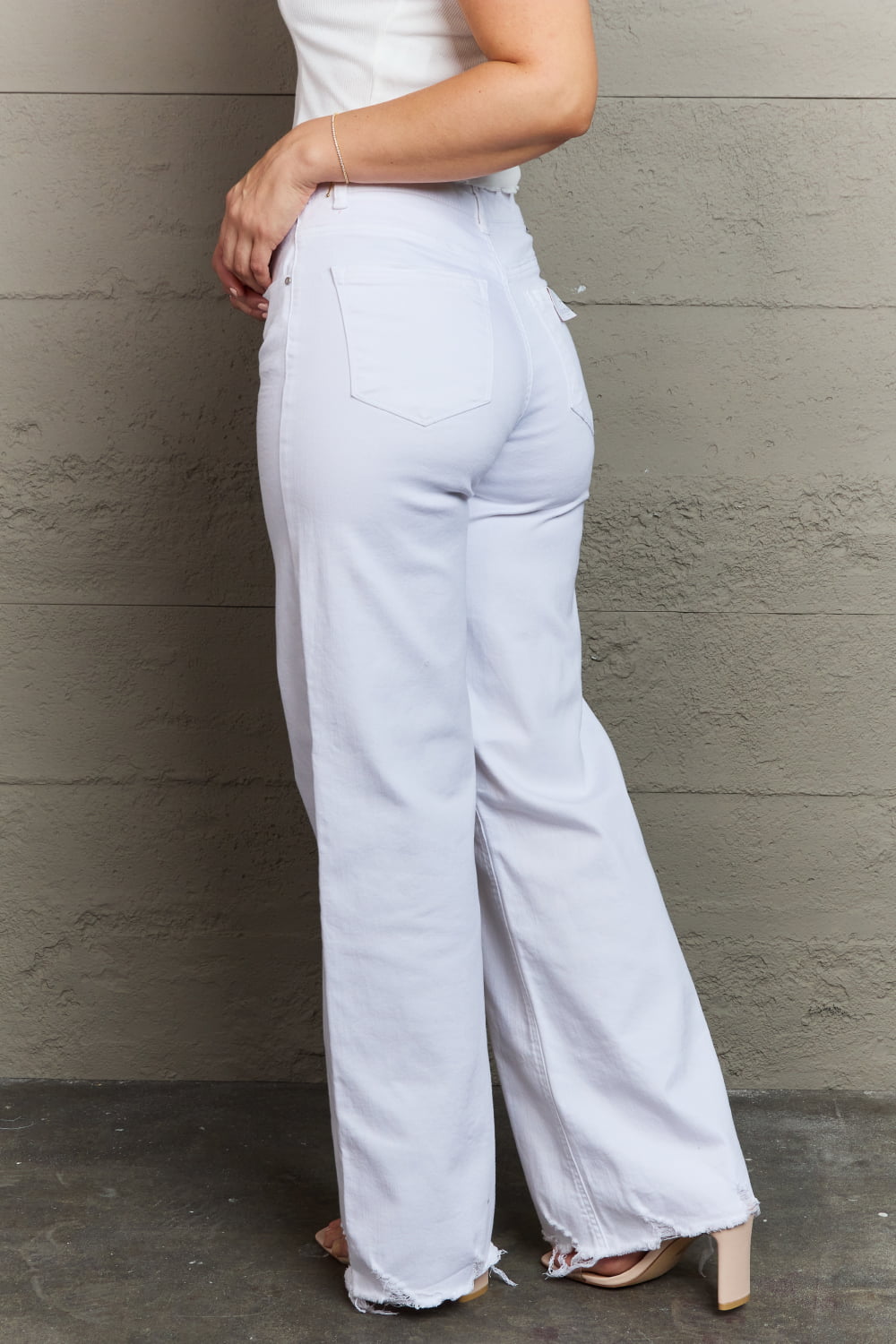 RISEN Raelene Full Size High Waist Wide Leg Jeans in White Trendsi