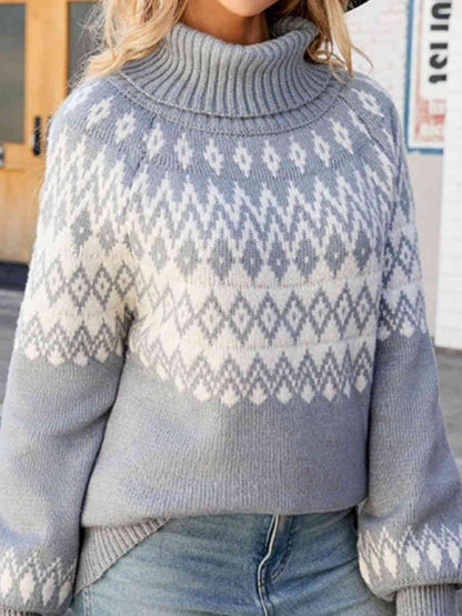 Turtleneck Lantern Sleeve Sweater Trendsi
