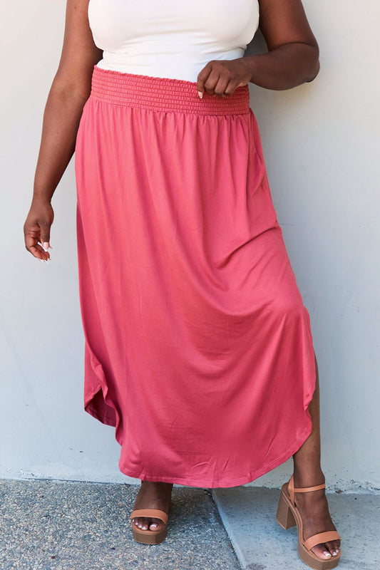 Doublju Comfort Princess Full Size High Waist Scoop Hem Maxi Skirt in Hot Pink Trendsi