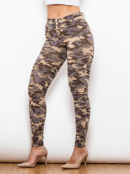 Full Size Camouflage Buttoned Leggings Trendsi