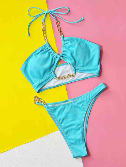 Halter Neck Chain Detail Two-Piece Bikini Set  Hot Trends