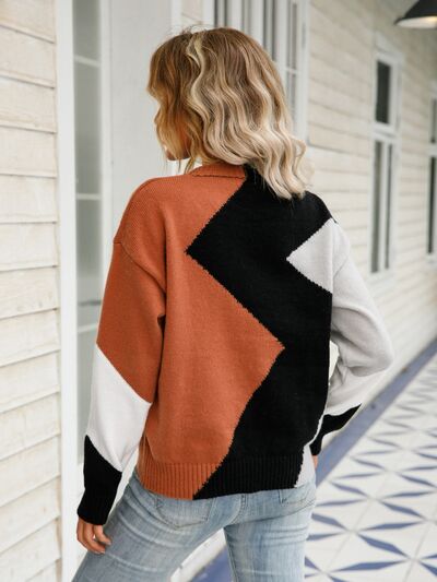 Color Block Round Neck Dropped Shoulder Sweater Trendsi
