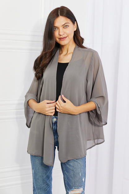 Melody Just Breathe Full Size Chiffon Kimono in Grey Trendsi