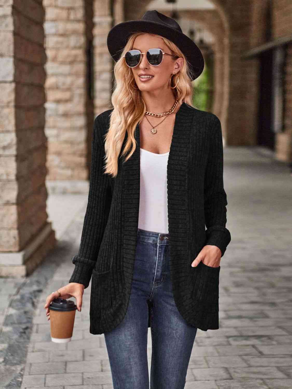 Open Front Cardigan with Pockets Trendsi