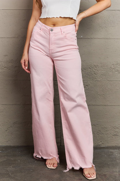 RISEN Raelene Full Size High Waist Wide Leg Jeans in Light Pink Trendsi