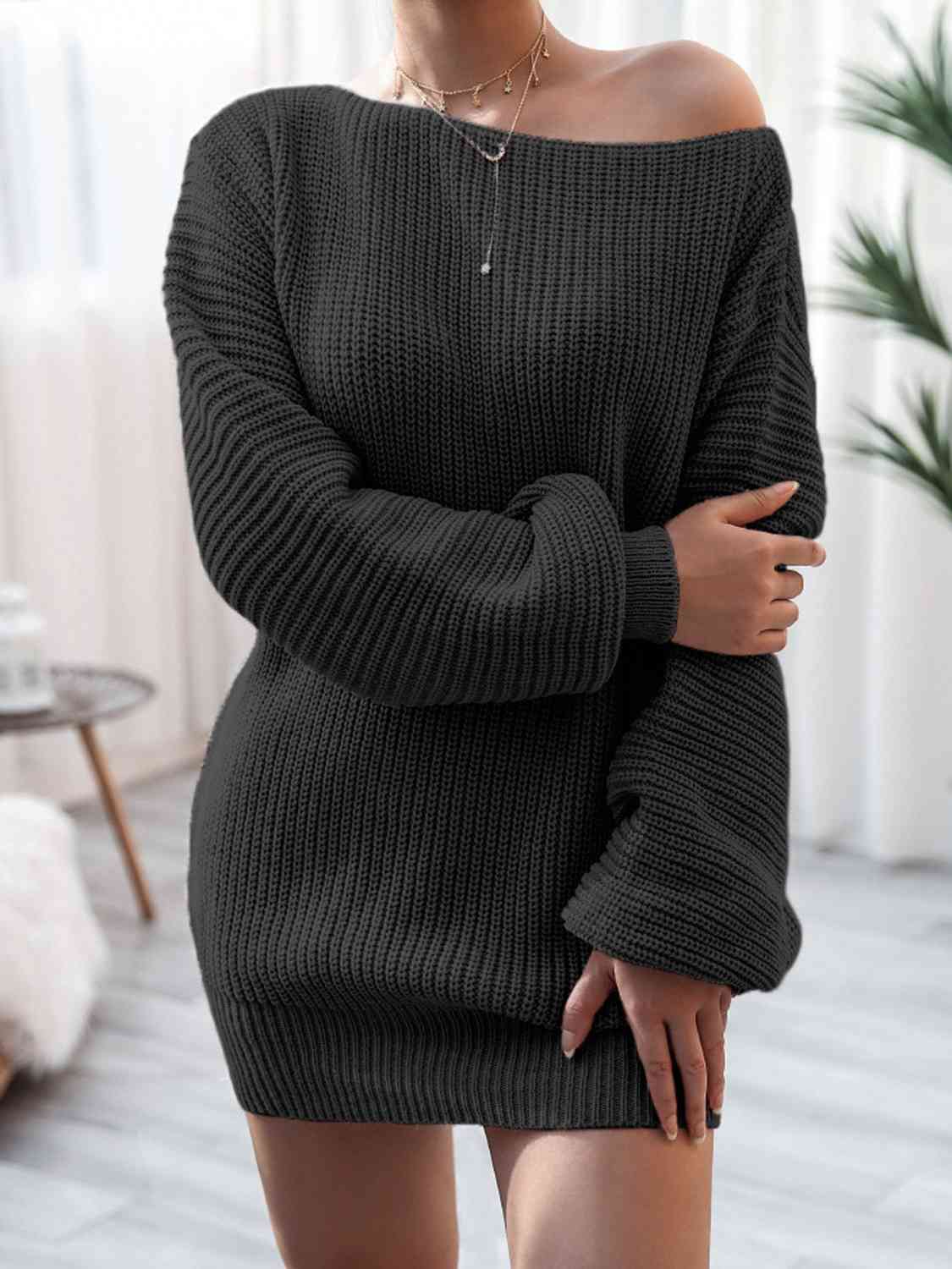 Rib-Knit Mini Sweater Dress Trendsi