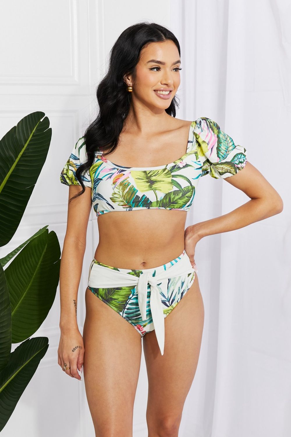 Marina West Swim Vacay Ready Puff Sleeve Bikini in Floral Trendsi