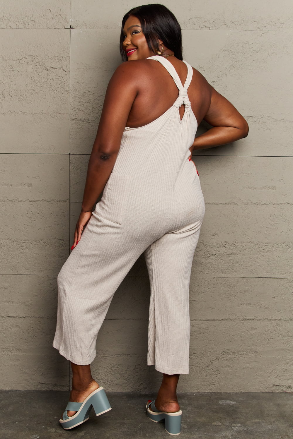 HEYSON Don't Get It Twisted Full Size Rib Knit Jumpsuit Trendsi