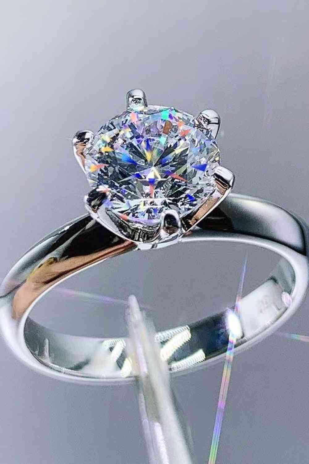 Adored 925 Sterling Silver 3 Carat Moissanite 6-Prong Ring Trendsi