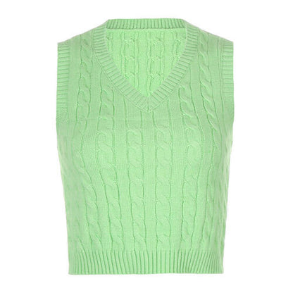 Cable-knit V-Neck Sweater Vest Trendsi