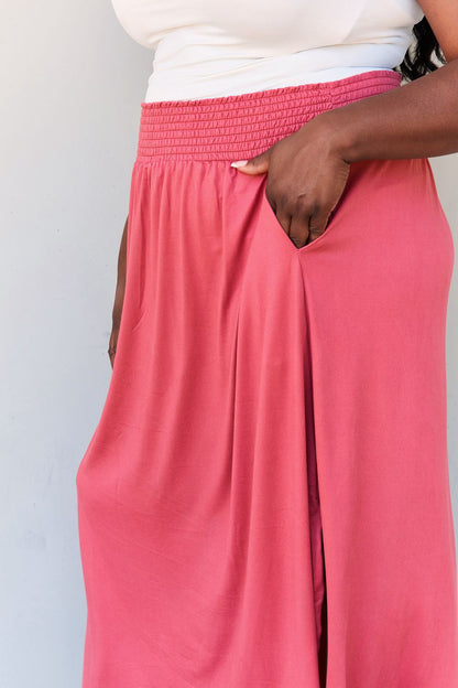 Doublju Comfort Princess Full Size High Waist Scoop Hem Maxi Skirt in Hot Pink Trendsi