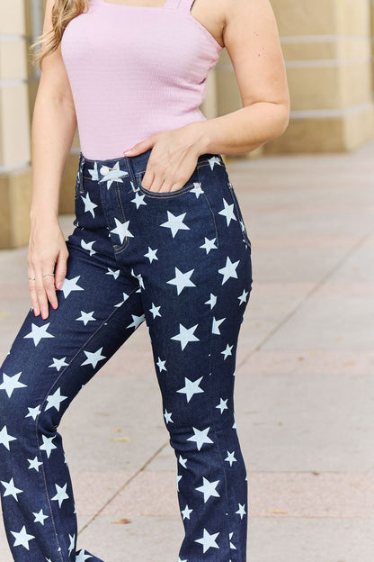 Judy Blue Janelle Full Size High Waist Star Print Flare Jeans Trendsi