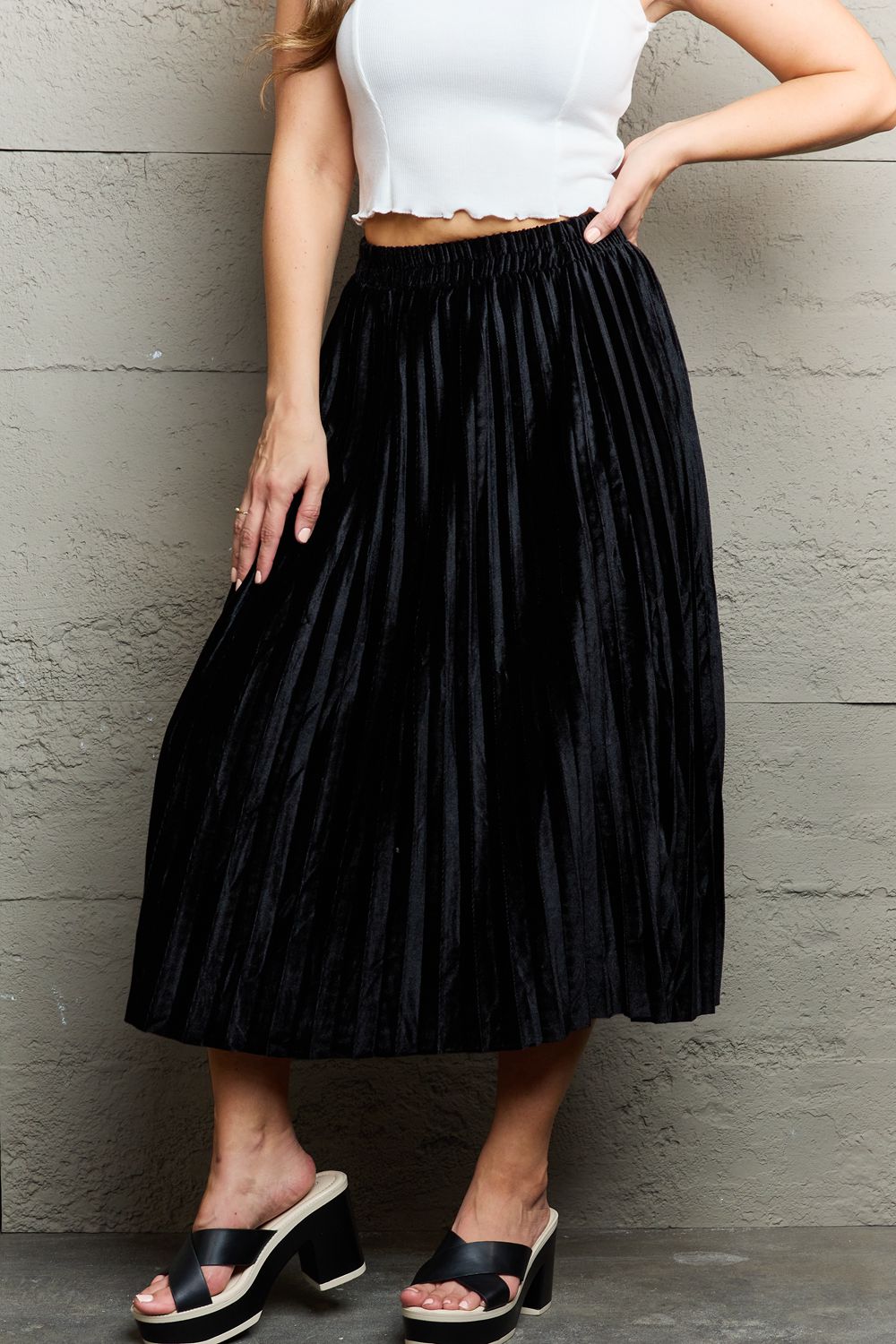 Ninexis Accordion Pleated Flowy Midi Skirt Trendsi