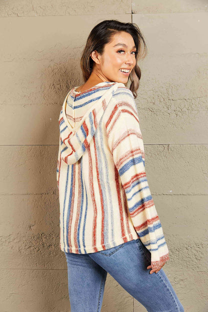 Striped Hooded Sweater with Kangaroo Pocket Trendsi