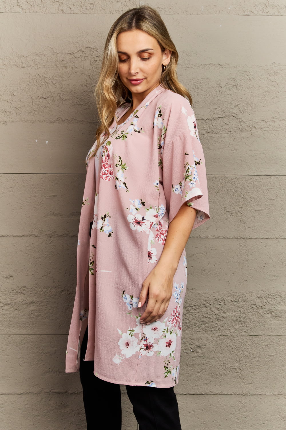 Justin Taylor Aurora Rose Floral Kimono Trendsi