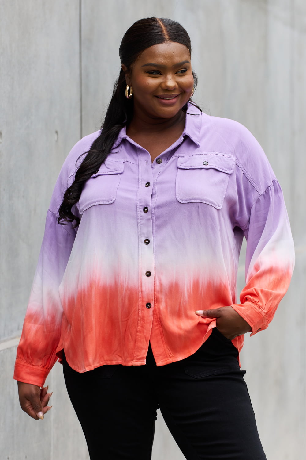 White Birch Relaxed Fit Tie-Dye Button Down Top Trendsi
